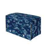 Blue Camouflage Knitted Pattern Print Leather Tissue Box Cover