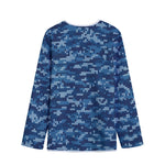 Blue Camouflage Knitted Pattern Print Long Sleeve Short Coat