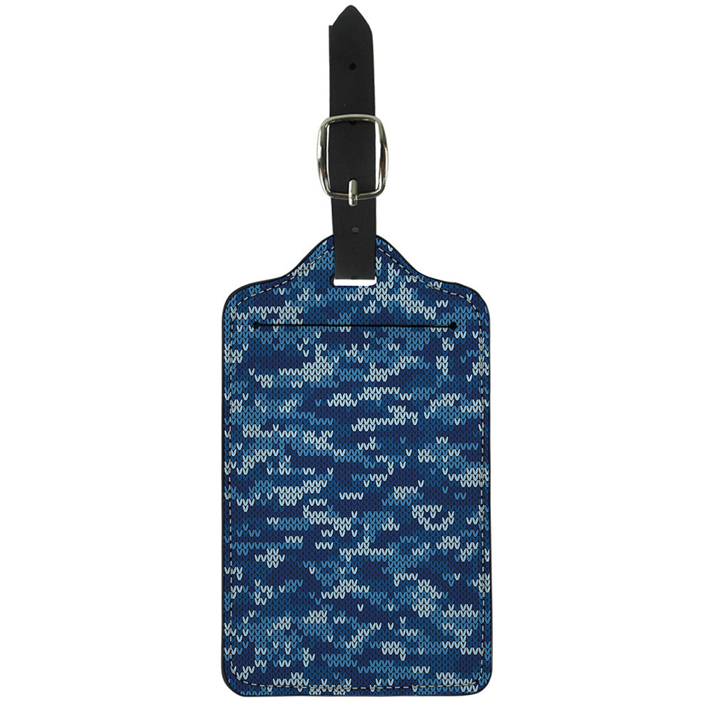 Blue Camouflage Knitted Pattern Print Luggage Tag
