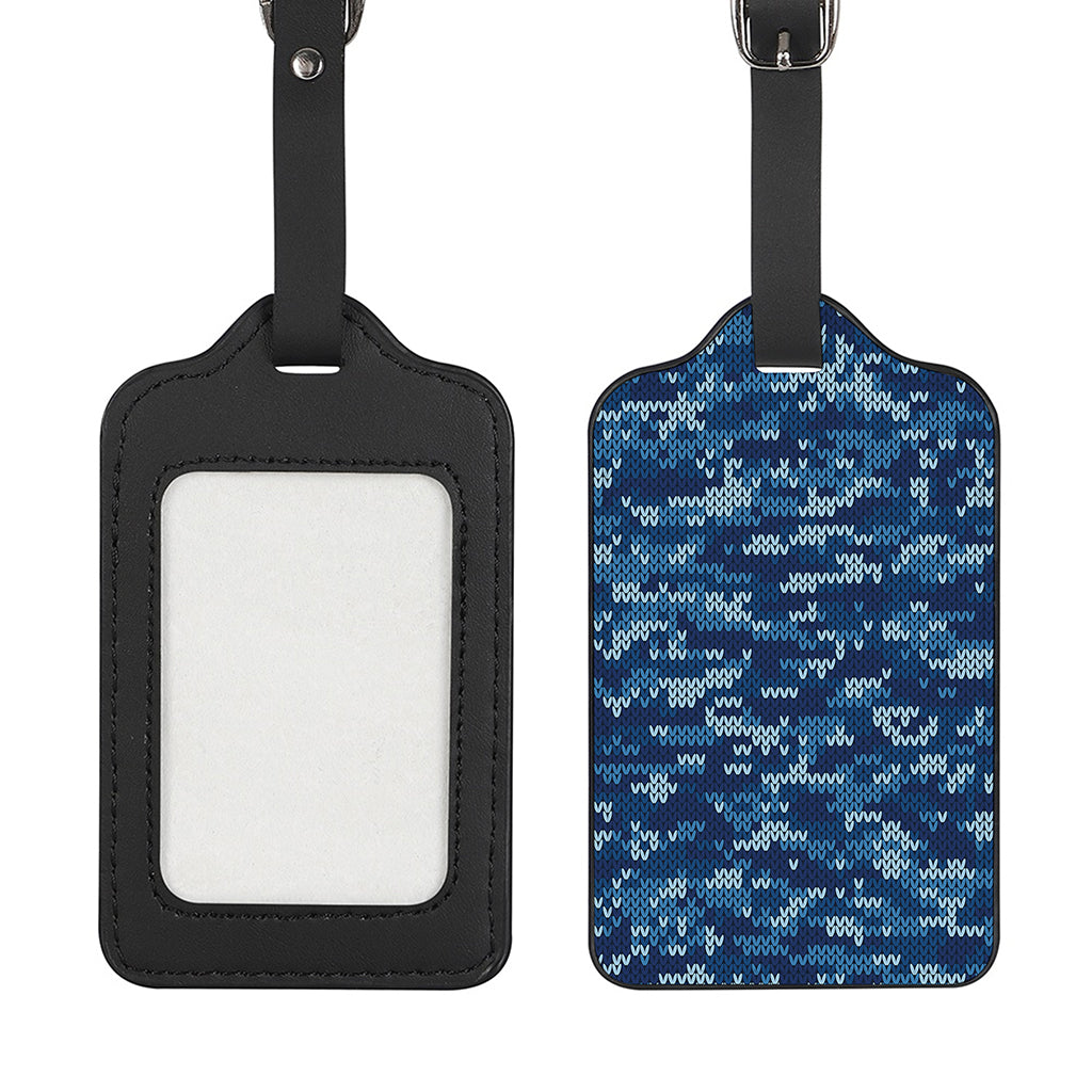 Blue Camouflage Knitted Pattern Print Luggage Tag