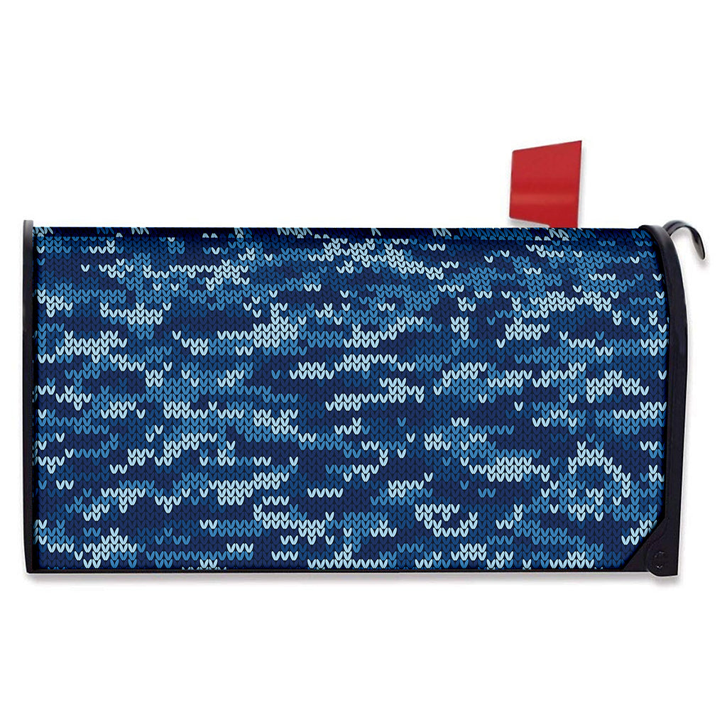 Blue Camouflage Knitted Pattern Print Mailbox Cover