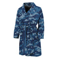 Blue Camouflage Knitted Pattern Print Men's Bathrobe