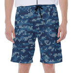 Blue Camouflage Knitted Pattern Print Men's Beach Shorts