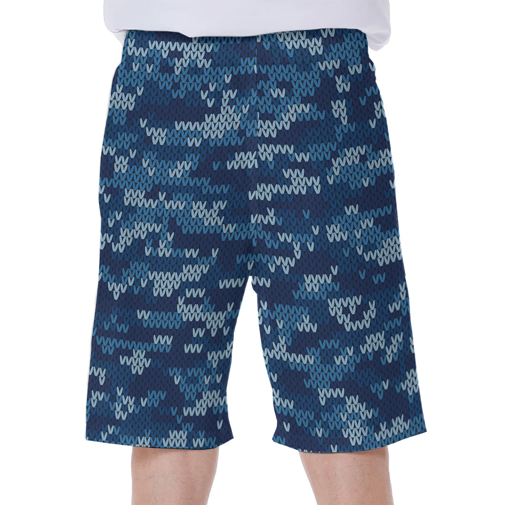 Blue Camouflage Knitted Pattern Print Men's Beach Shorts
