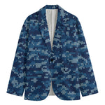 Blue Camouflage Knitted Pattern Print Men's Blazer