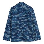 Blue Camouflage Knitted Pattern Print Men's Blazer
