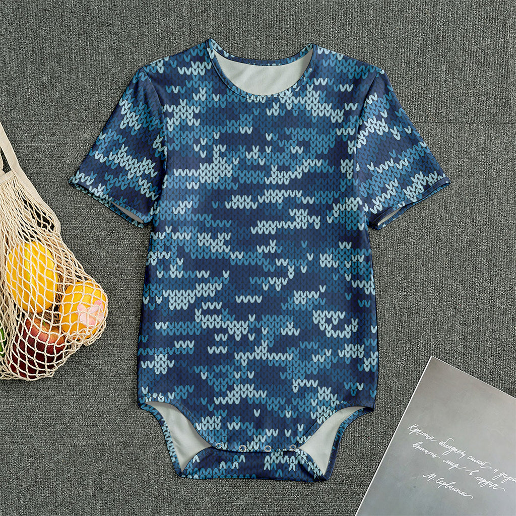 Blue Camouflage Knitted Pattern Print Men's Bodysuit