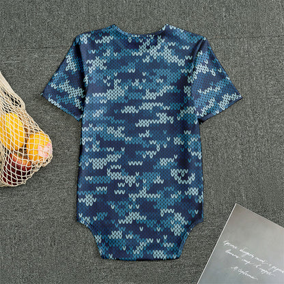 Blue Camouflage Knitted Pattern Print Men's Bodysuit
