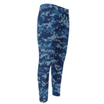 Blue Camouflage Knitted Pattern Print Men's Compression Pants
