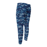 Blue Camouflage Knitted Pattern Print Men's Compression Pants