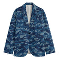 Blue Camouflage Knitted Pattern Print Men's Cotton Blazer