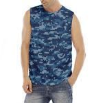 Blue Camouflage Knitted Pattern Print Men's Fitness Tank Top