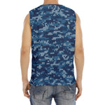 Blue Camouflage Knitted Pattern Print Men's Fitness Tank Top