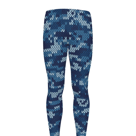 Blue Camouflage Knitted Pattern Print Men's leggings