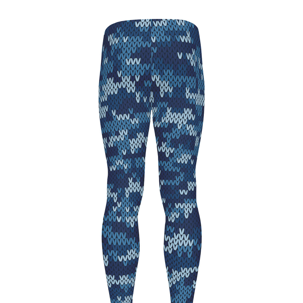 Blue Camouflage Knitted Pattern Print Men's leggings