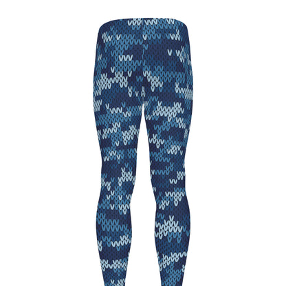 Blue Camouflage Knitted Pattern Print Men's leggings