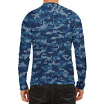 Blue Camouflage Knitted Pattern Print Men's Long Sleeve Rash Guard