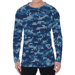 Blue Camouflage Knitted Pattern Print Men's Long Sleeve T-Shirt