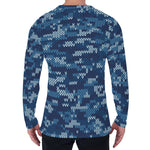 Blue Camouflage Knitted Pattern Print Men's Long Sleeve T-Shirt