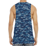 Blue Camouflage Knitted Pattern Print Men's Muscle Tank Top