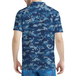 Blue Camouflage Knitted Pattern Print Men's Polo Shirt
