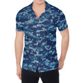 Blue Camouflage Knitted Pattern Print Men's Shirt