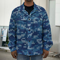 Blue Camouflage Knitted Pattern Print Men's Shirt Jacket