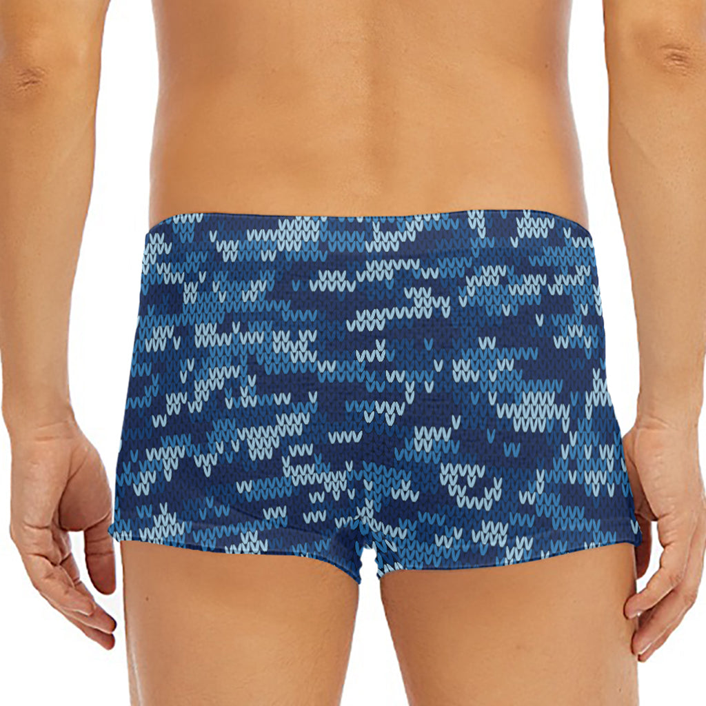 Blue Camouflage Knitted Pattern Print Men's Short Boxer Briefs