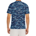 Blue Camouflage Knitted Pattern Print Men's Short Sleeve Rash Guard