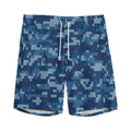 Blue Camouflage Knitted Pattern Print Men's Athletic Shorts