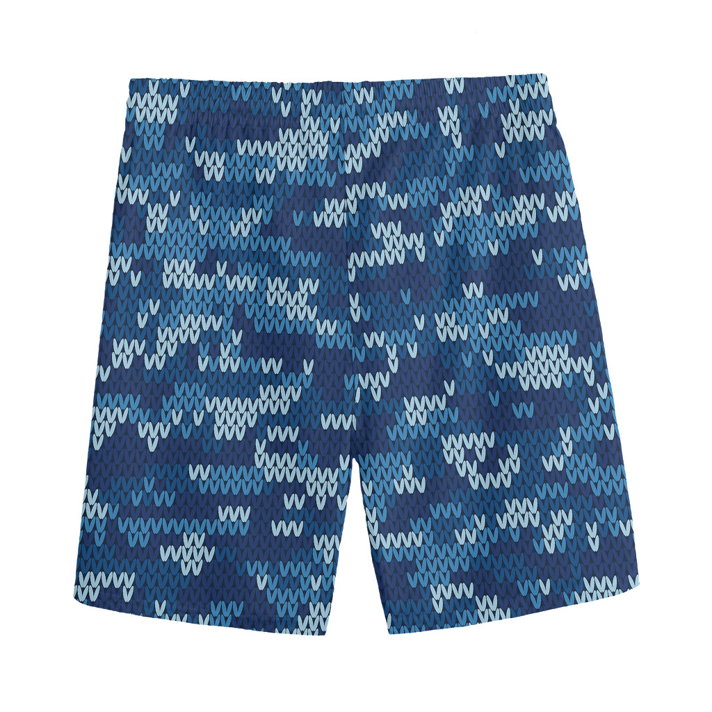 Blue Camouflage Knitted Pattern Print Men's Sports Shorts