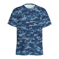 Blue Camouflage Knitted Pattern Print Men's Athletic T-Shirt