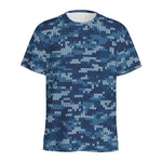 Blue Camouflage Knitted Pattern Print Men's Sports T-Shirt