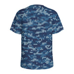 Blue Camouflage Knitted Pattern Print Men's Sports T-Shirt