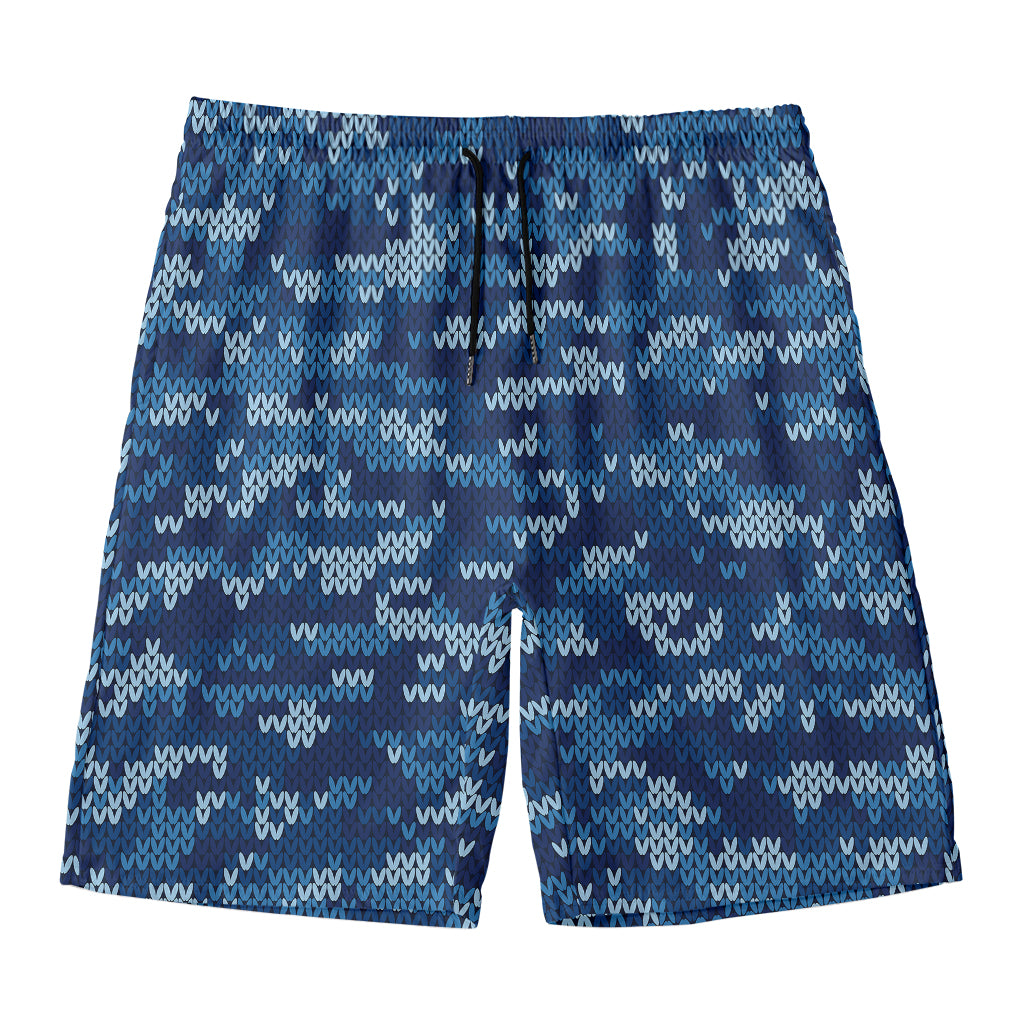 Blue Camouflage Knitted Pattern Print Men's Swim Trunks