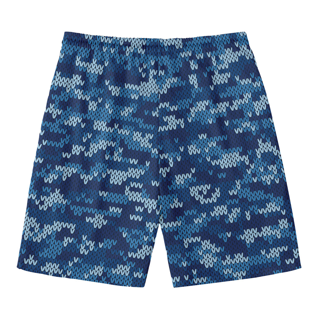 Blue Camouflage Knitted Pattern Print Men's Swim Trunks