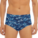 Blue Camouflage Knitted Pattern Print Men's Triangle Swim Briefs