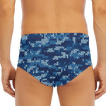 Blue Camouflage Knitted Pattern Print Men's Triangle Swim Briefs