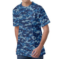 Blue Camouflage Knitted Pattern Print Men's Velvet T-Shirt