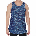 Blue Camouflage Knitted Pattern Print Men's Velvet Tank Top