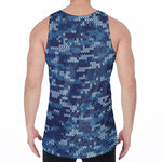 Blue Camouflage Knitted Pattern Print Men's Velvet Tank Top