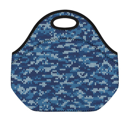 Blue Camouflage Knitted Pattern Print Neoprene Lunch Bag