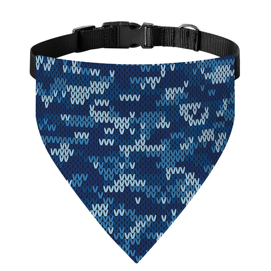Blue Camouflage Knitted Pattern Print Over The Collar Dog Bandana