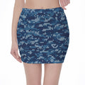 Blue Camouflage Knitted Pattern Print Pencil Mini Skirt
