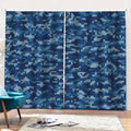 Blue Camouflage Knitted Pattern Print Pencil Pleat Curtains