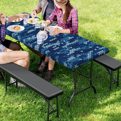 Blue Camouflage Knitted Pattern Print Picnic Table Cover