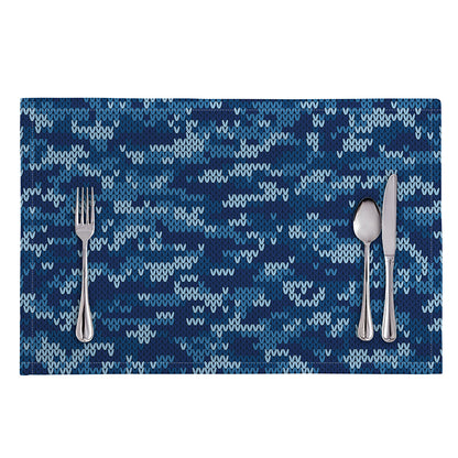 Blue Camouflage Knitted Pattern Print Placemat
