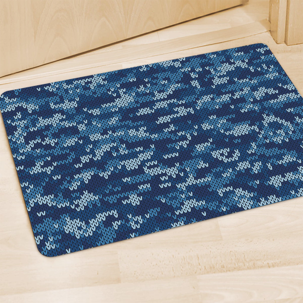Blue Camouflage Knitted Pattern Print Polyester Doormat