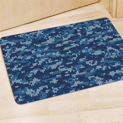Blue Camouflage Knitted Pattern Print Polyester Doormat