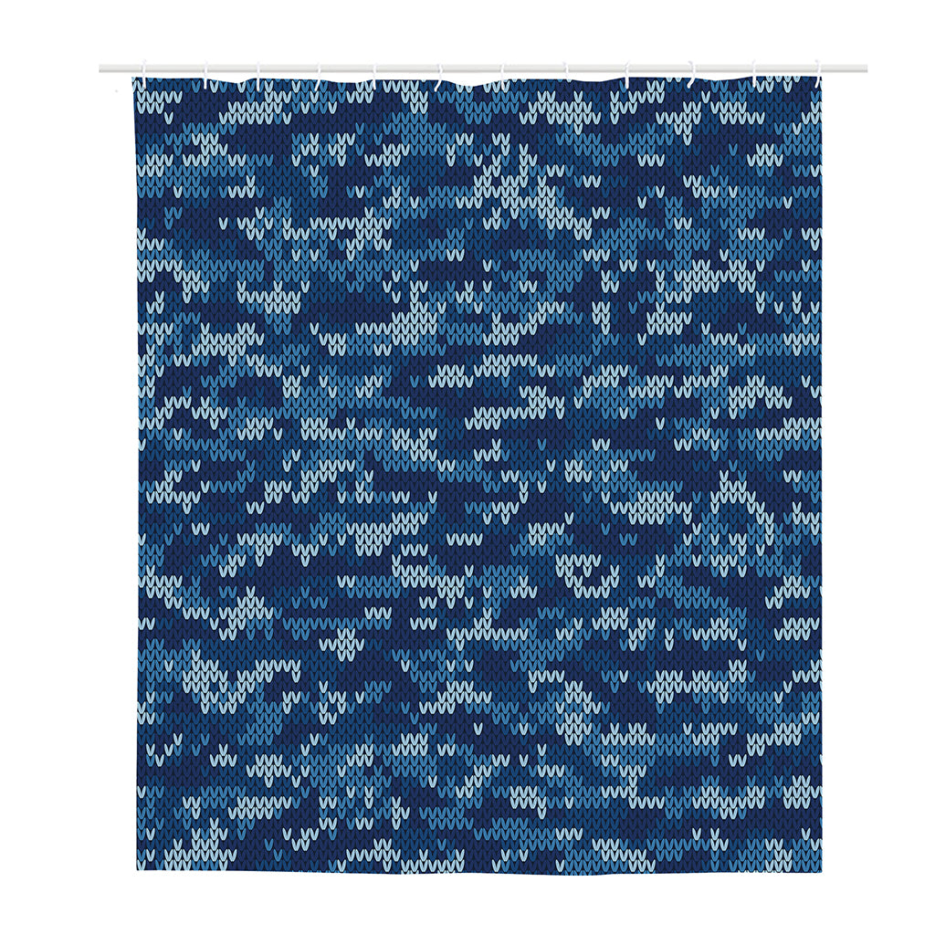 Blue Camouflage Knitted Pattern Print Polyester Shower Curtain